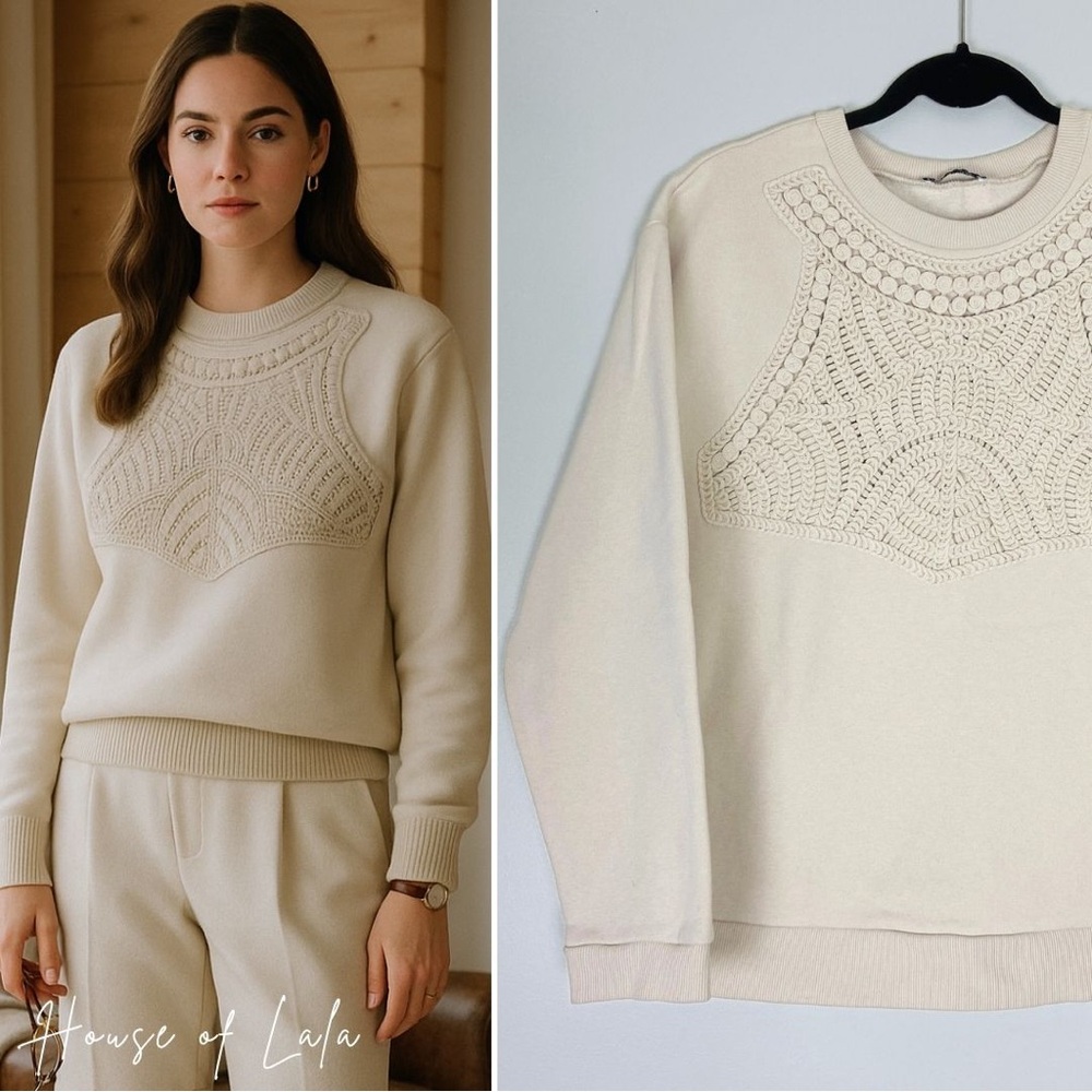 Zara Cream Textured Knit Sweatshirt